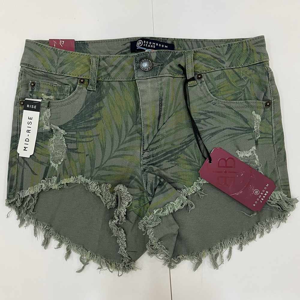 Boom boom‎ Jean Shorts Womens 7 Dark Green Tropical Juniors Beach Fern Leaf